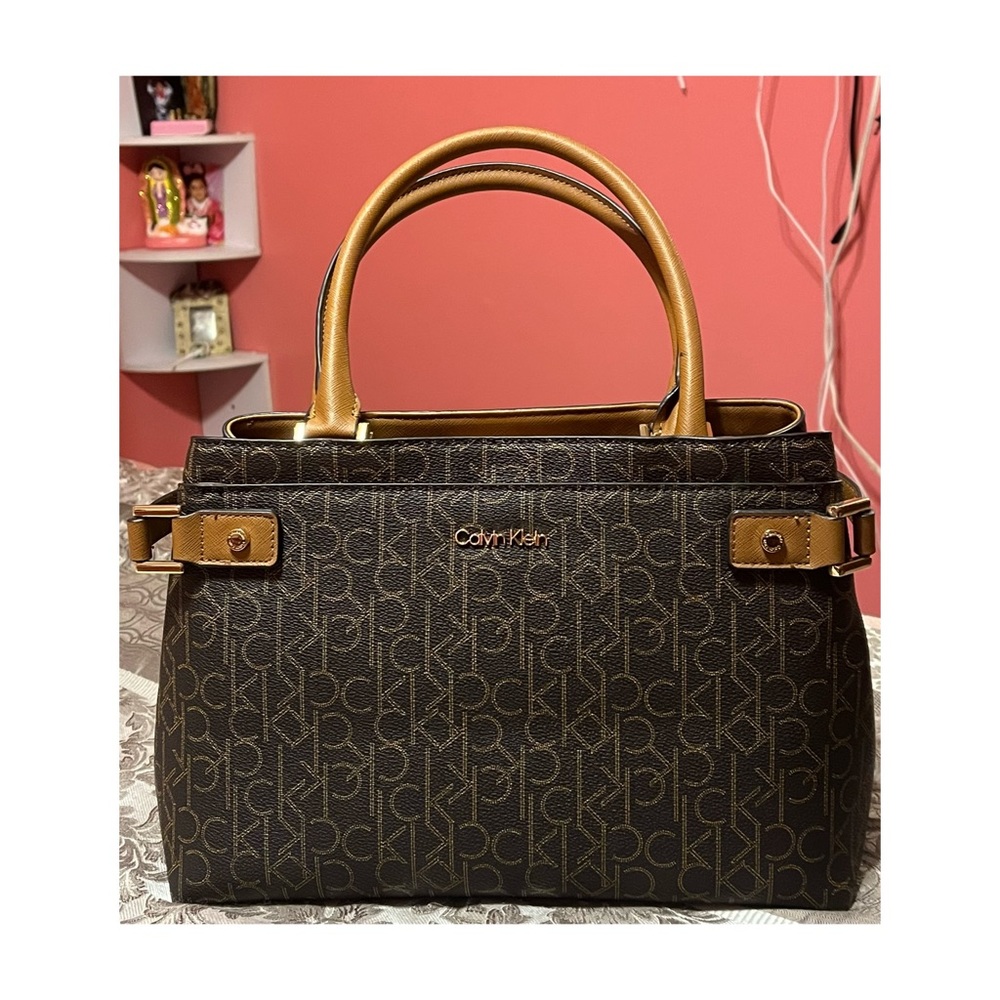 Calvin Klein Signature Satchel Purse Brown